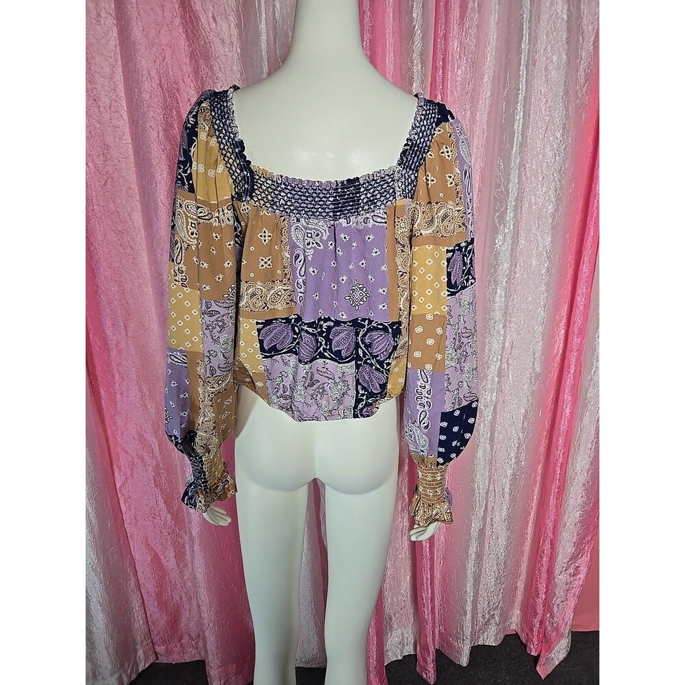 Wrangler Western Patchwork Bell Sleeves Boho Crop Top Size Medium - Picture 11 of 13